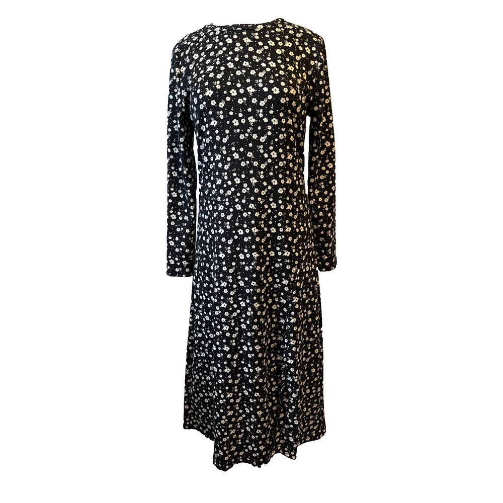 H&M Divided Crinkle Jersey Floral Lng Sleeve Maxi Dress Womens L Whimsigoth Boho